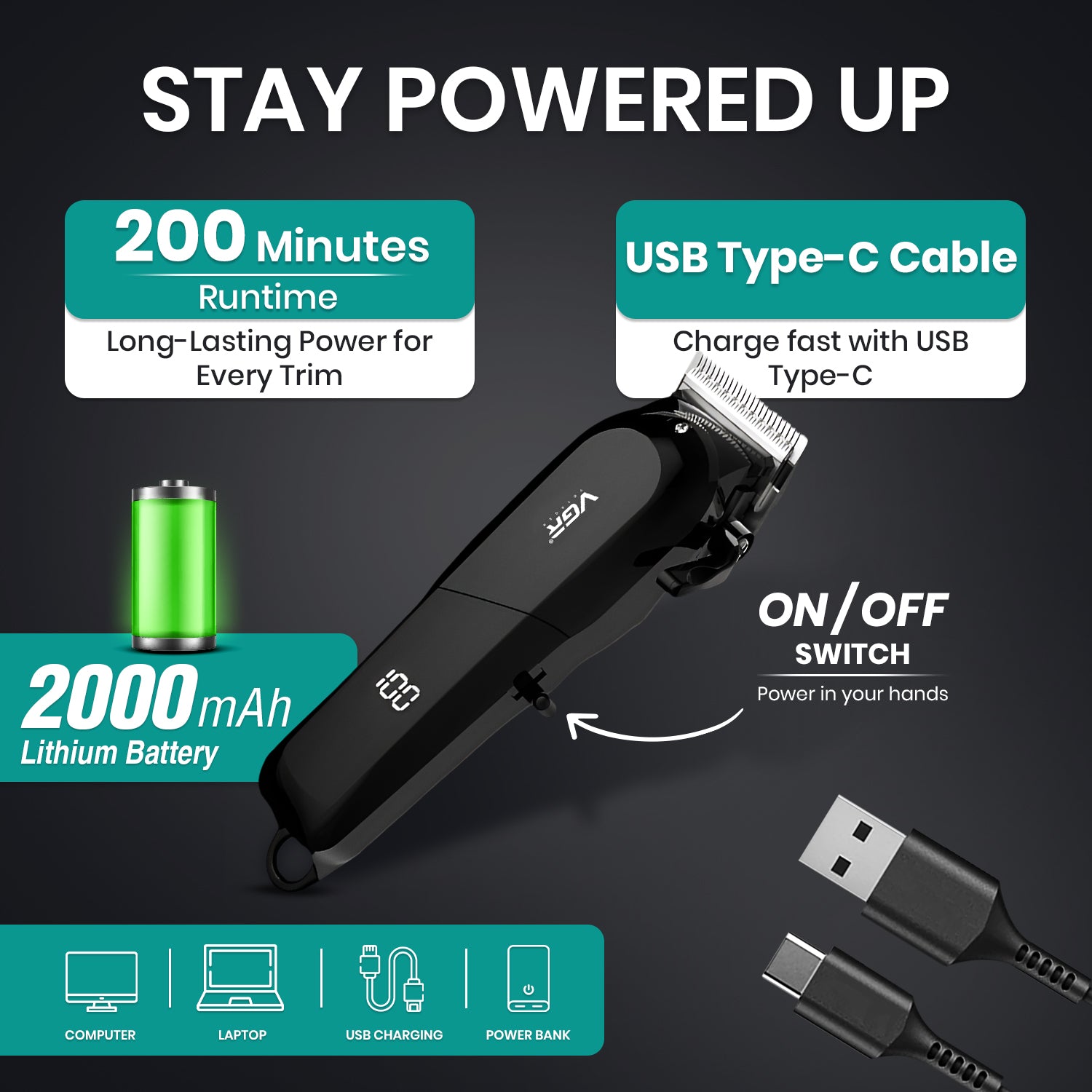 VGR VL-118 Limited Edition Hair Clipper For Men, Black