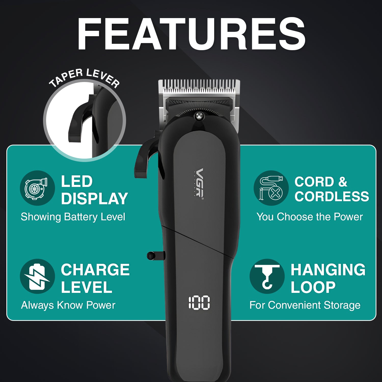VGR VL-118 Limited Edition Hair Clipper For Men, Black