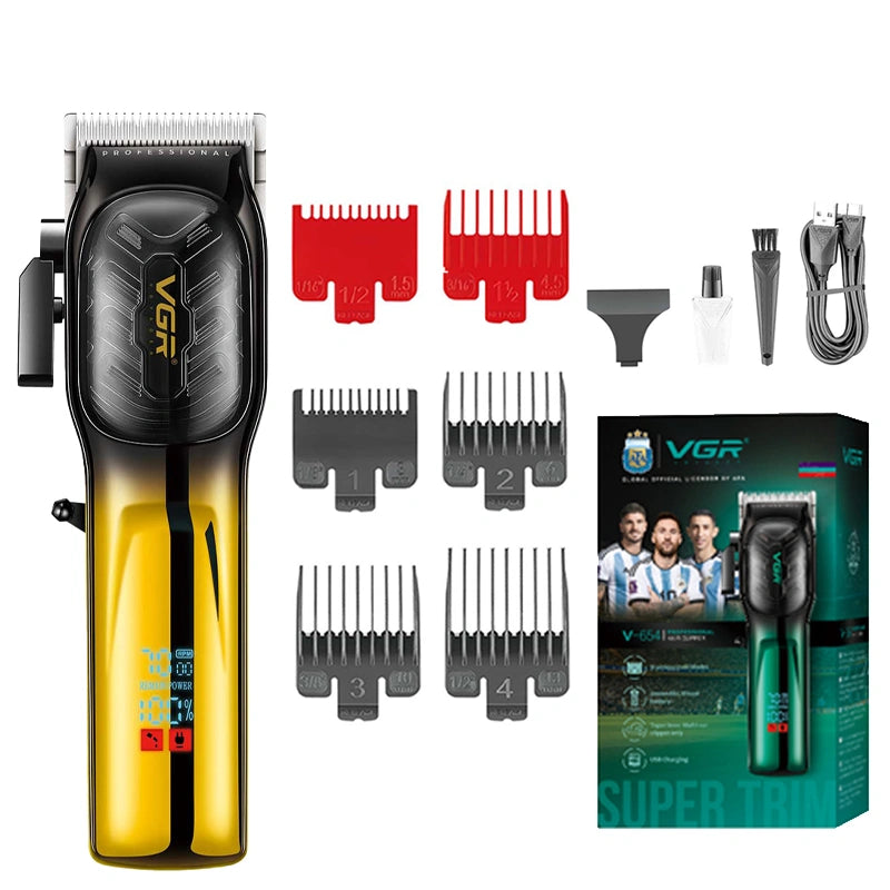 VGR V-654 Professional Hair Clipper with 200-Minute Runtime, LED Display, and 6 Guide Combs, 7000RPM DC MOTOR , Yellow