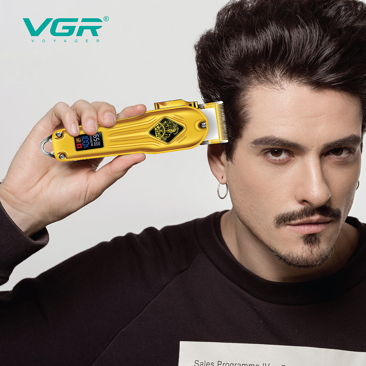 VGR V-267 Professional Salon Series Hair Clipper with Smart Digital Display, 6500RPM Motor & 2000mAh Battery, Gold