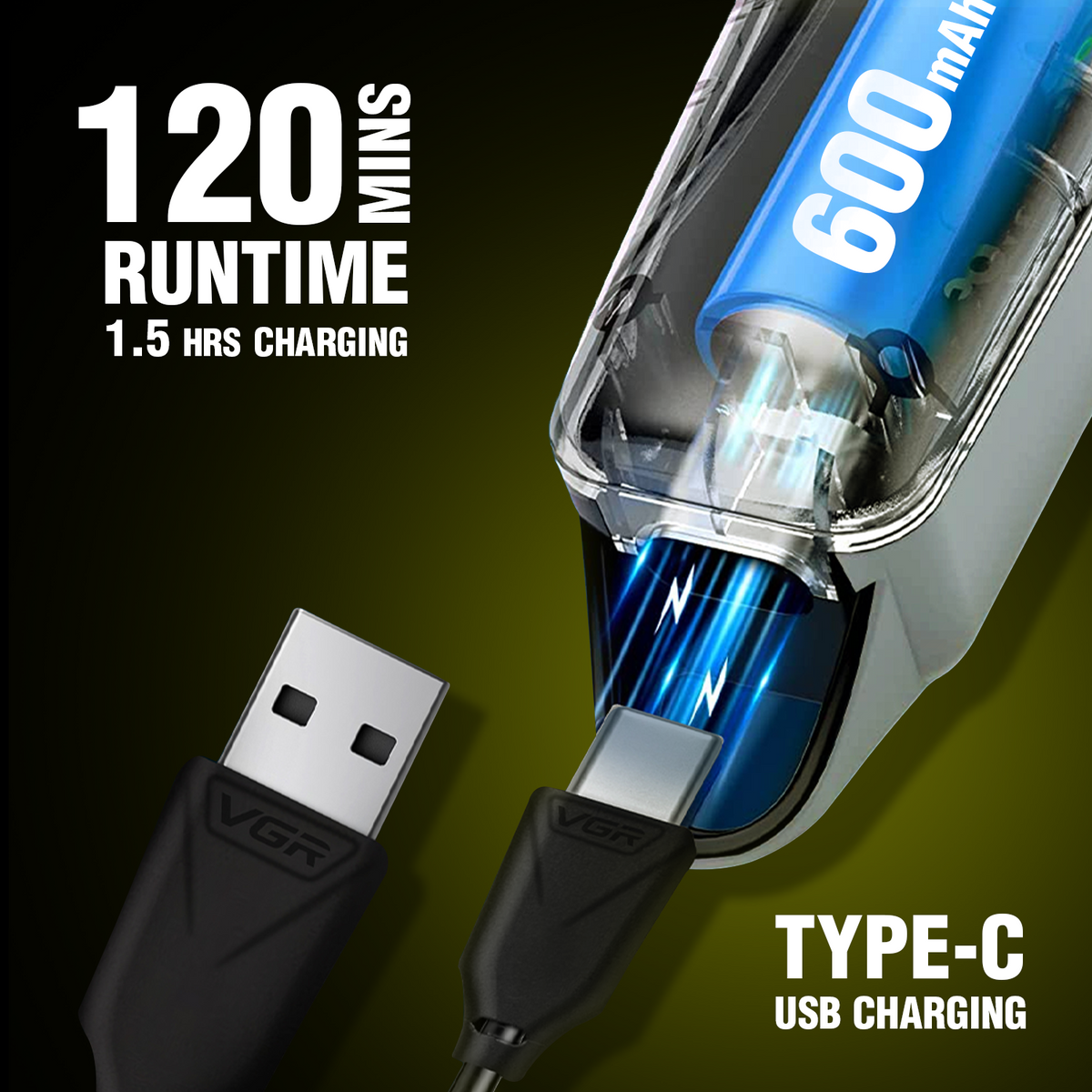 VGR V-290 Professional Hair Trimmer For Men with 120 Min Runtime, Gold