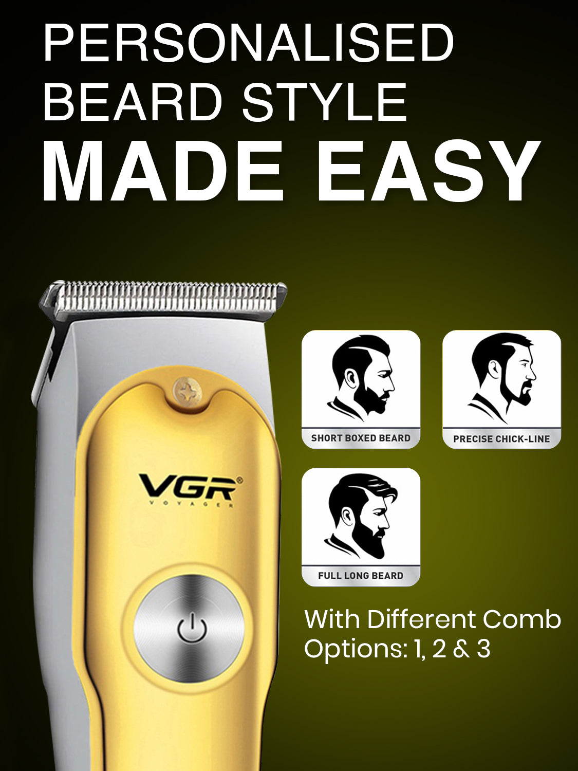 VGR V-290 Professional Hair Trimmer For Men with 120 Min Runtime, Gold
