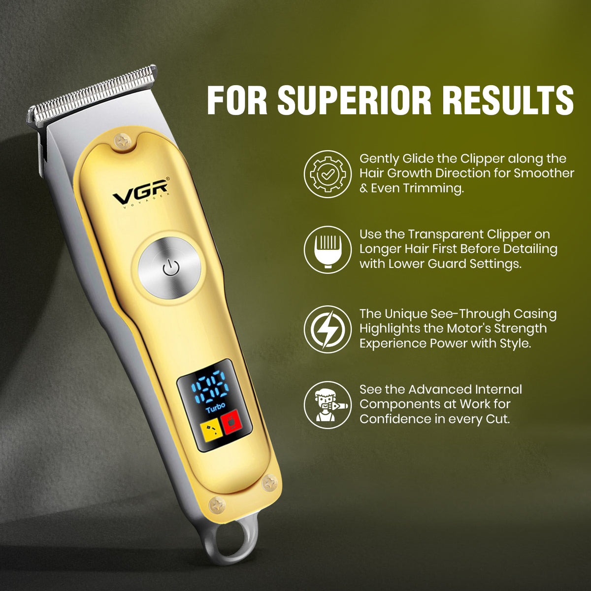 VGR V-290 Professional Hair Trimmer For Men with 120 Min Runtime, Gold