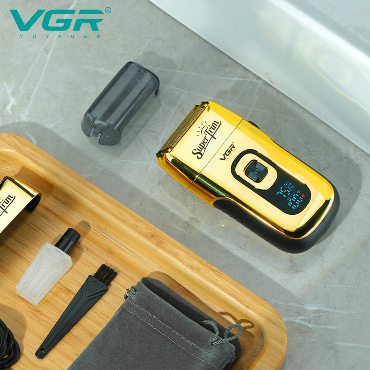 VGR V-332 Professional Foil Shaver for men, 150-Minute Runtime, Dual Independent Foils | Cordless & Corded Use | LED Display, Type-C USB Charging with 1 Year Warranty (Gold)