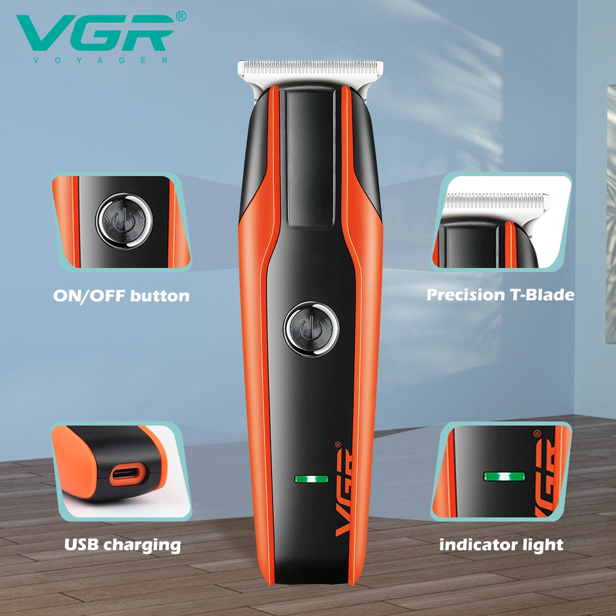 VGR V-999 Trimmer 120 min Runtime 4 Length Settings For Salon & Mens (Orange)