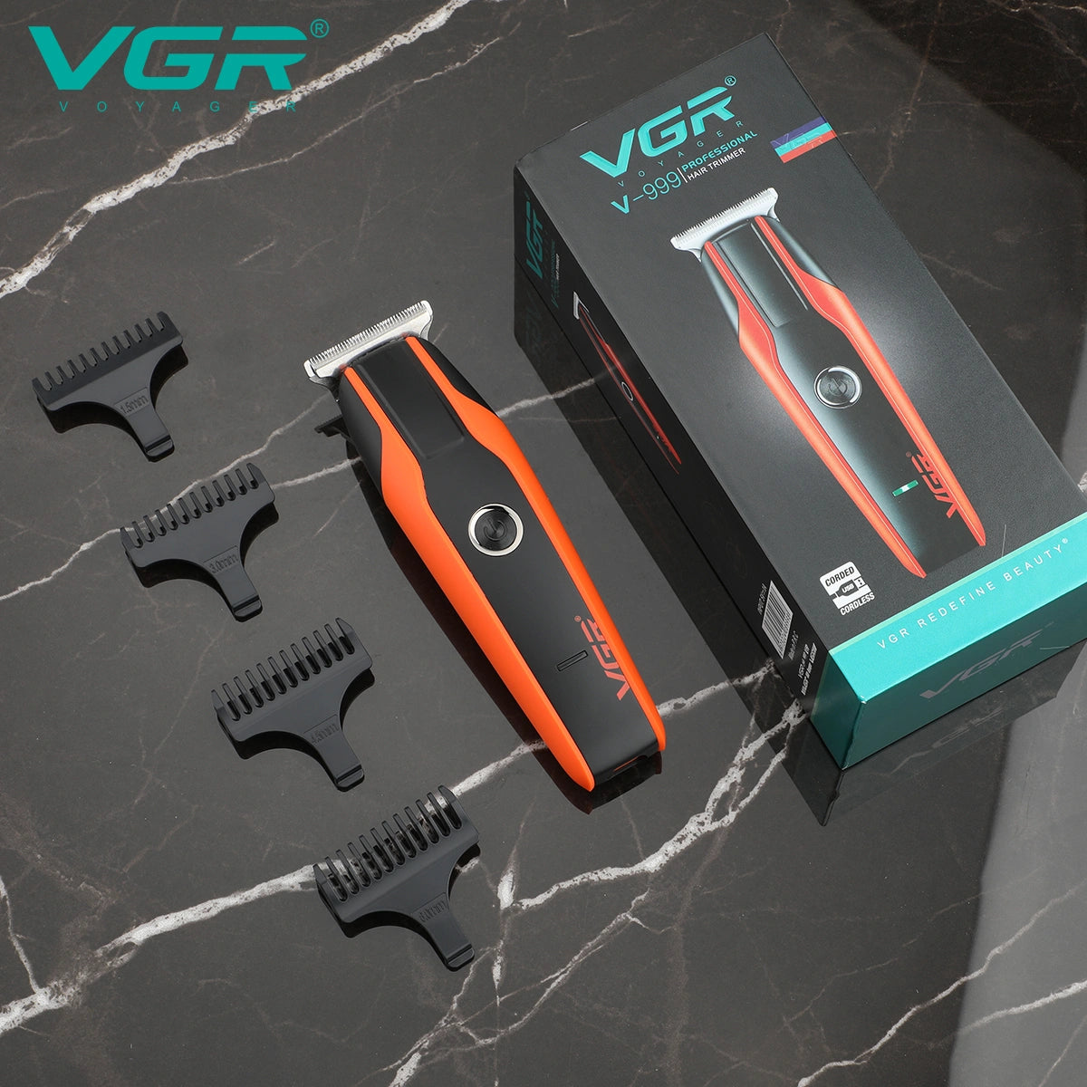 VGR V-999 Trimmer 120 min Runtime 4 Length Settings For Salon & Mens (Orange)
