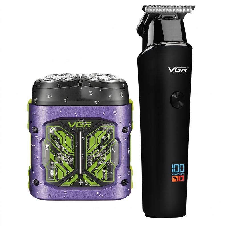 VGR V-937 Hair Trimmer & V-344 Rotary Shaver Professional Grooming Combo, Black & Purple Image