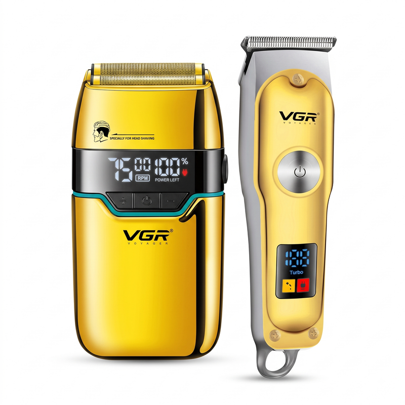 VGR V-290 Hair Trimmer & V-350 Foil Shaver Professional Grooming Combo, Gold Image