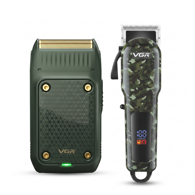 VGR VL-665 Hair Clipper & V-353 Foil Shaver Professional Grooming Combo, Green Image