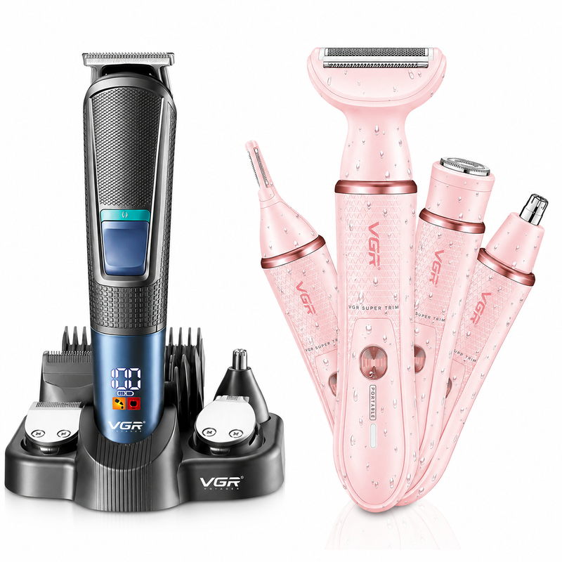VGR V-108 Grooming Kit & V-761 4-in-1 Lady Shaver Professional Grooming Combo, Black & Pink Image