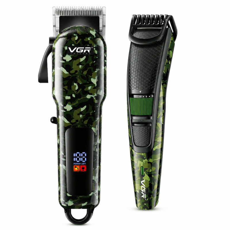 VGR VL-665 Hair Clipper & V-053 Hair Trimmer Professional Grooming Combo, Green Image