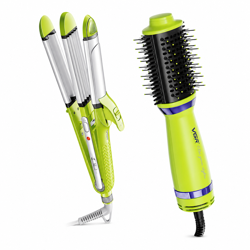 VGR V-569 4-in-1 Hair Styler & V-415 Hot Air Brush Professional Grooming Combo, Green Image