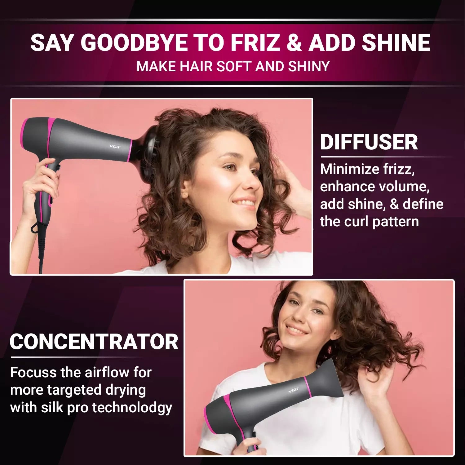 VGR V-402 Hair Dryer For Women, Black
