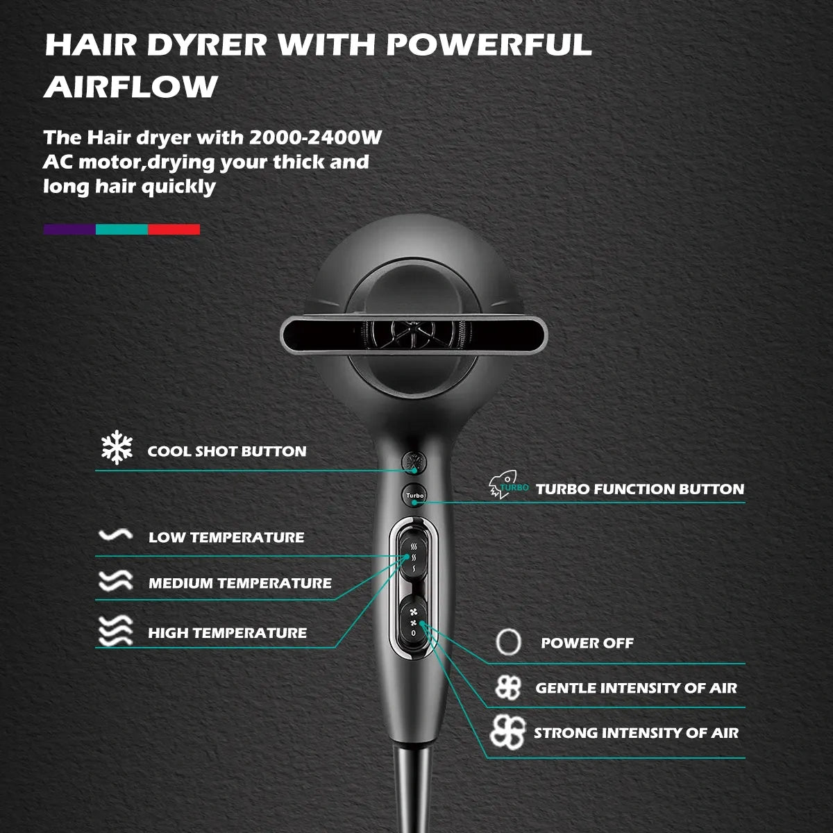 VGR V-450 Hair Dryer For Unisex, Black