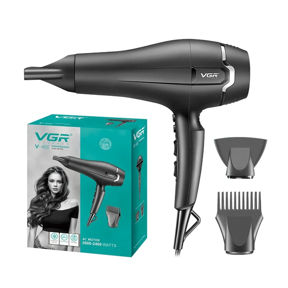VGR V-450 Hair Dryer For Unisex, Black