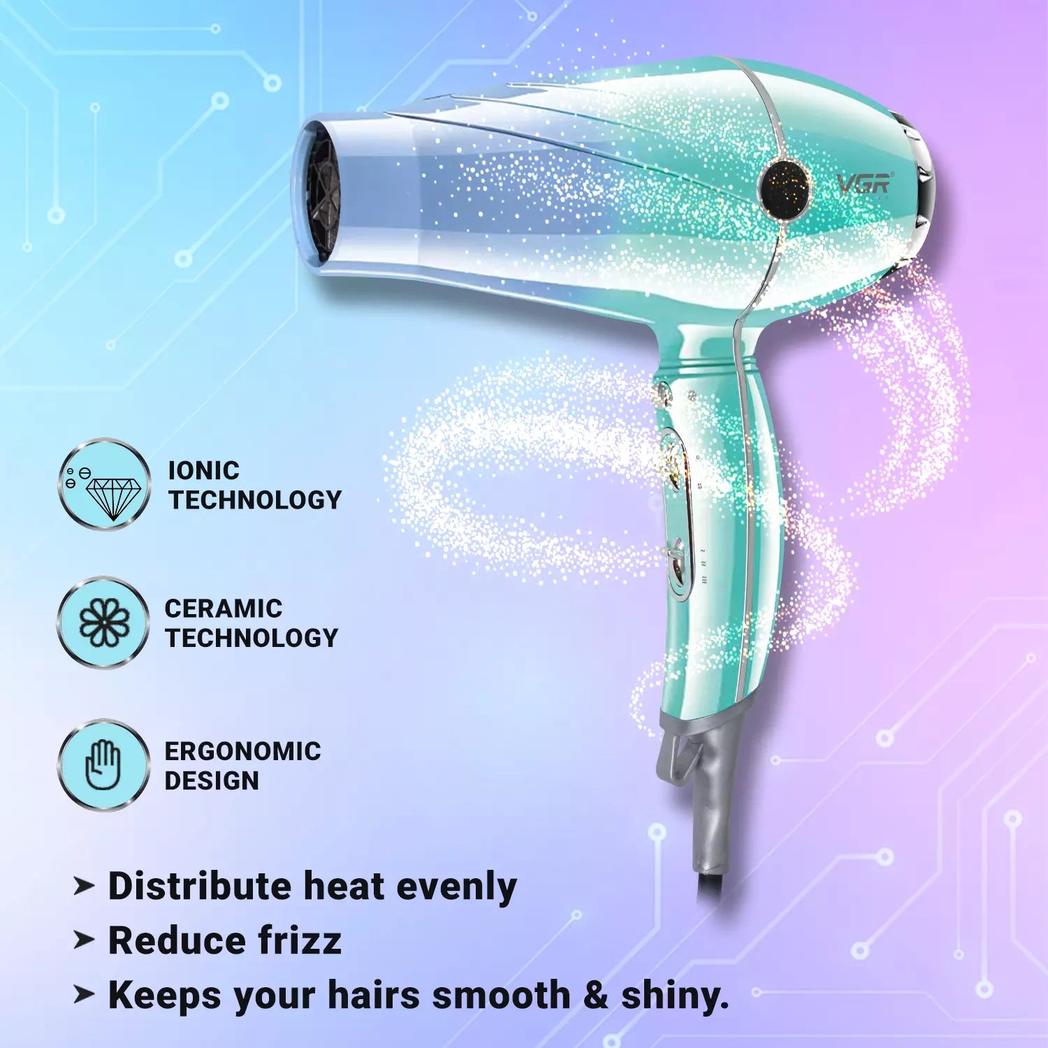 VGR V-452 Hair Dryer For Unisex, Green