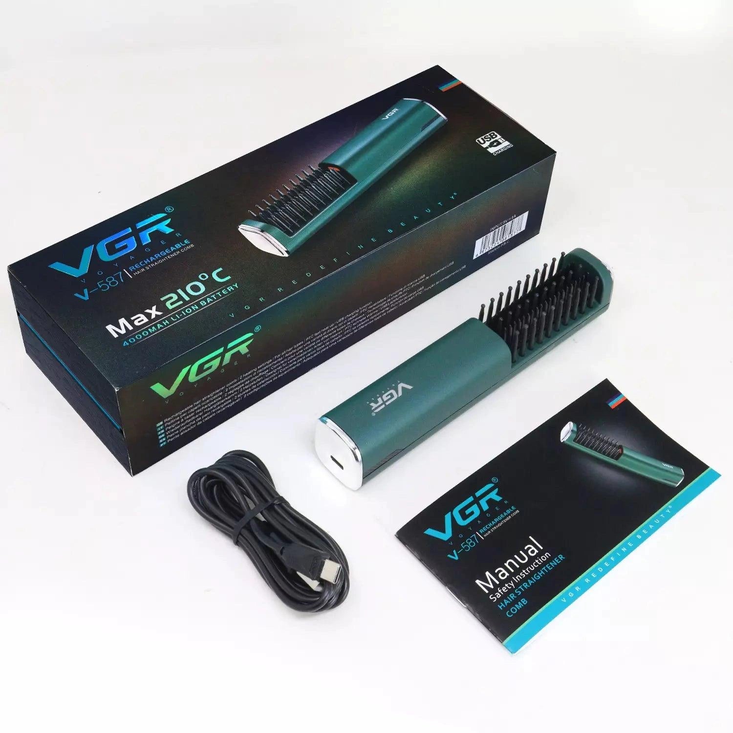 VGR V-587 Electric Hair Straightener Comb For Unisex, Green