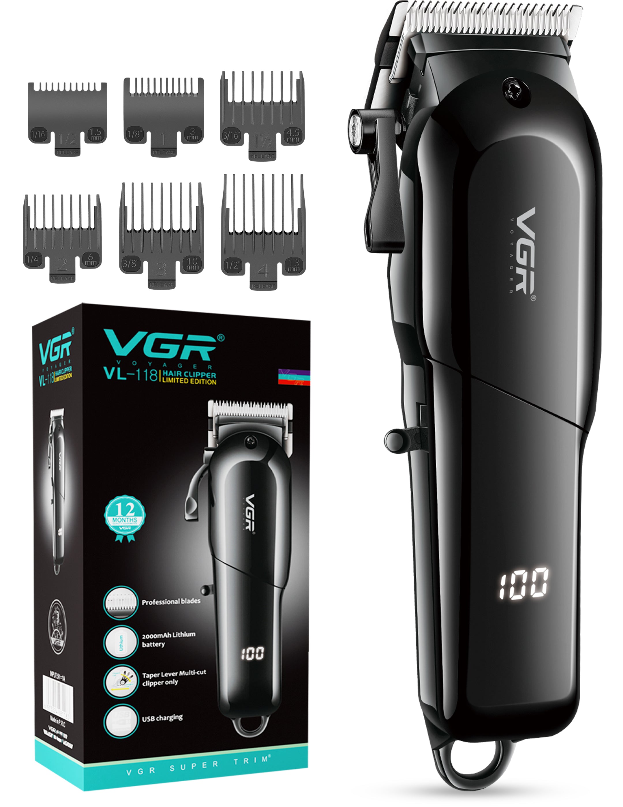 VGR VL-118 Limited Edition Hair Clipper For Men, Black