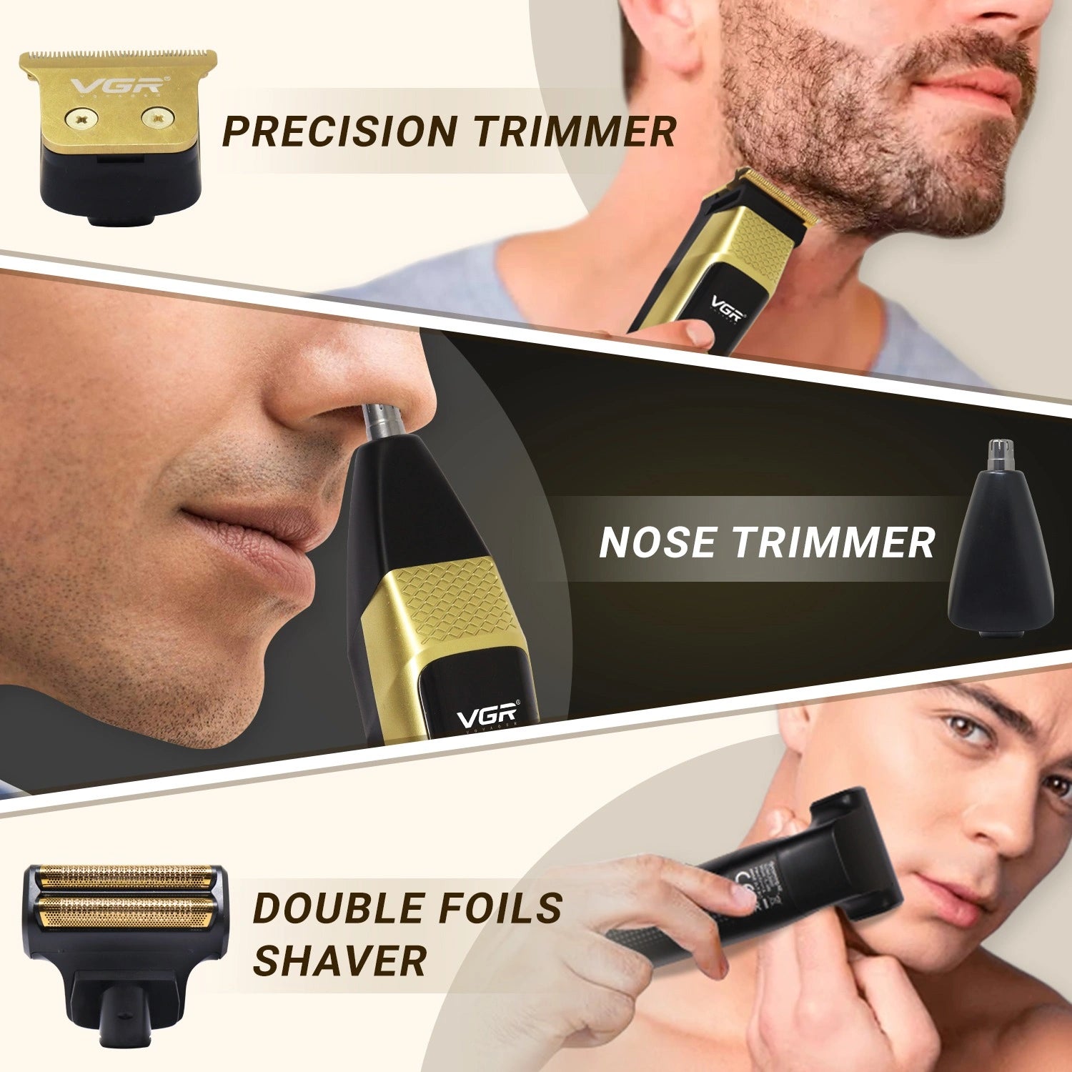 VGR VL-366 Limited Edition Professional 3 in 1 Grooming Kit, (Gold)