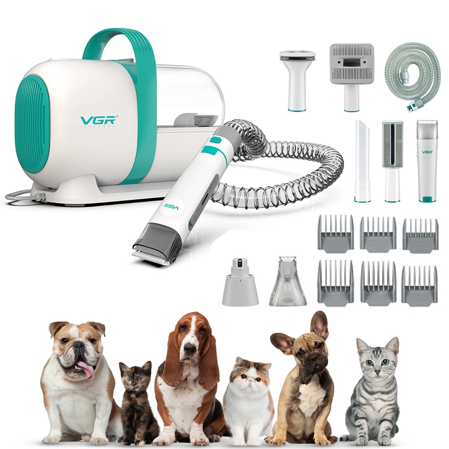 V-207 Professional 7-in-1 Pet Grooming Kit & Vacuum White Pet Hair Trimmer