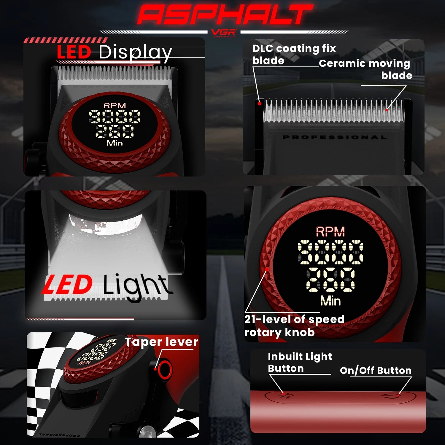 VGR V-001 Professional Hair Clipper For Men, Red