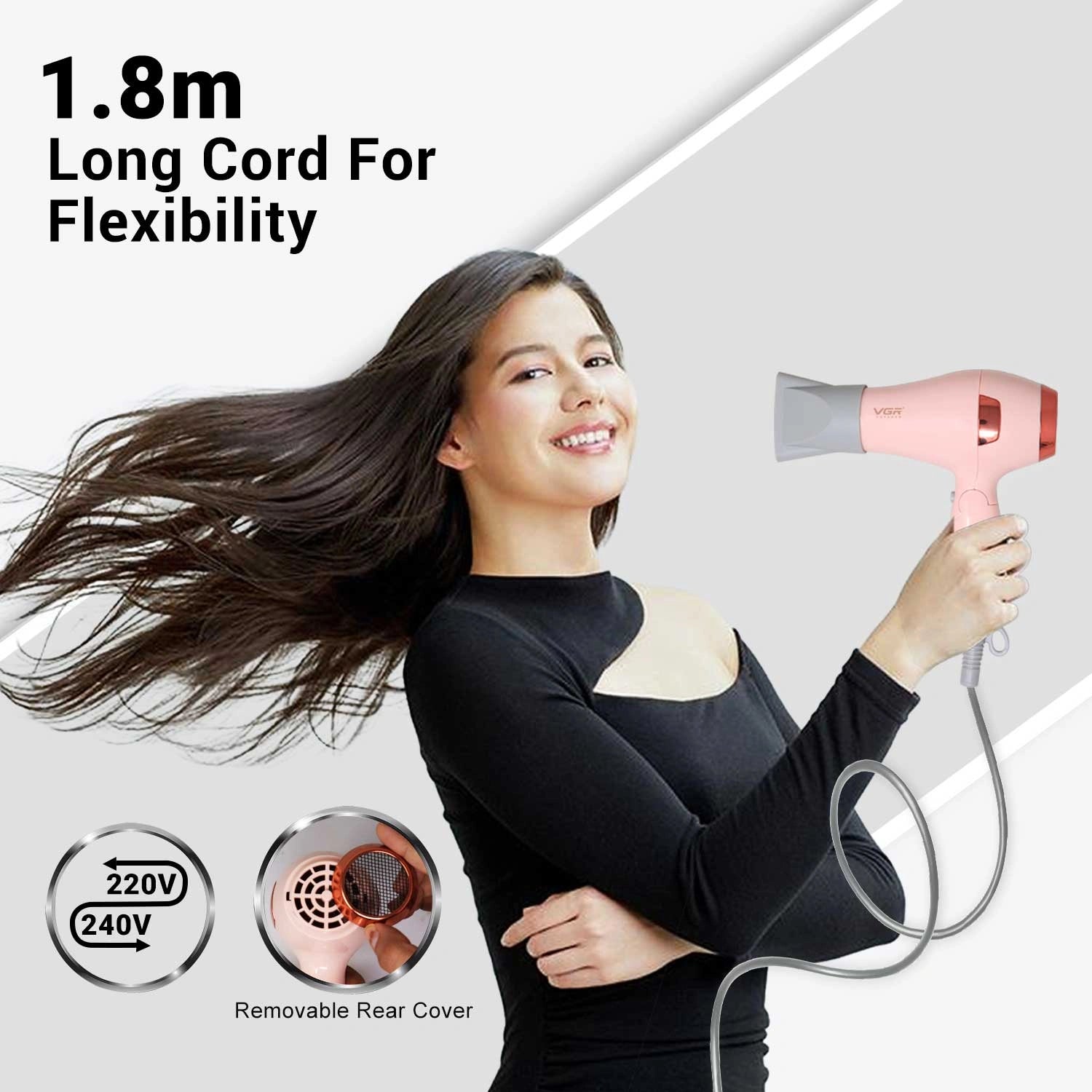 VGR V-432 Professional Foldable Hair Dryer, DC motor, Ionic, 1000W