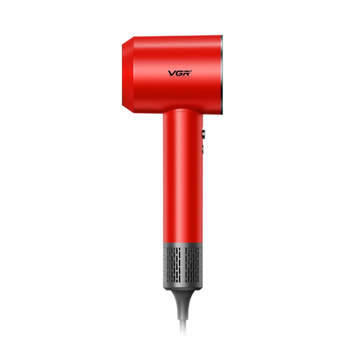 Red hair dryer with VGR branding on a white background