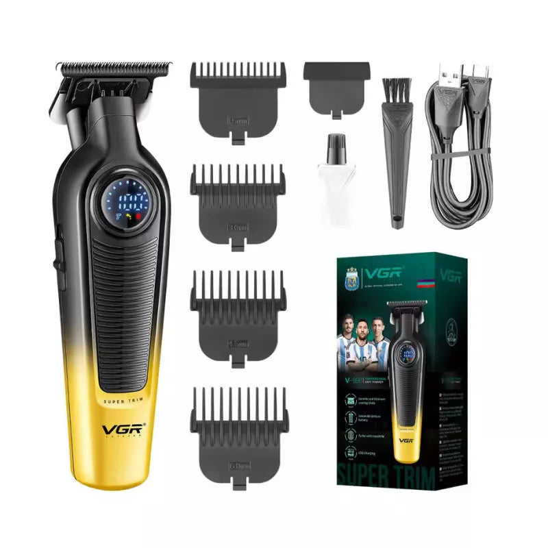 VGR hair trimmer set with attachments and packaging on a white background