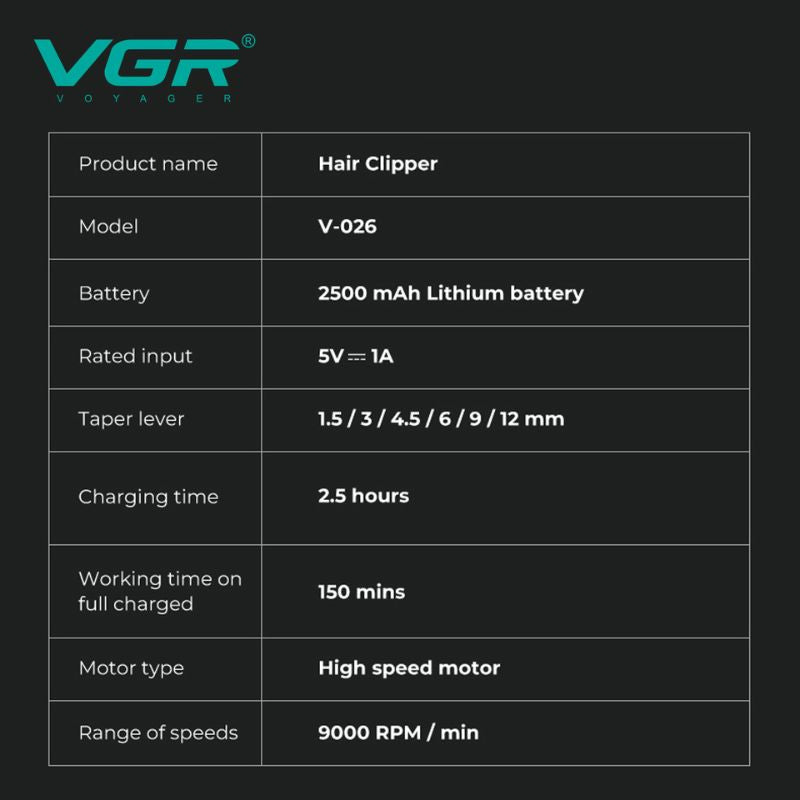 VGR V-026 Professional Hair Clipper with 150 Minutes Runtime, Red