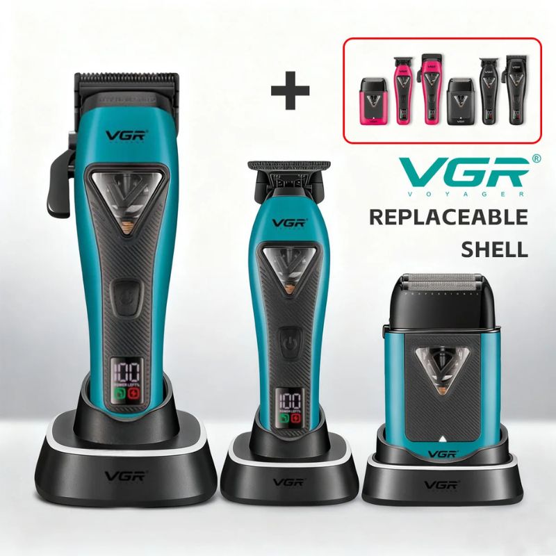 VGR V-035 S3 Professional Barber Combo For Men, 8000-11000 RPM, 3-in-1 Grooming Kit, Blue