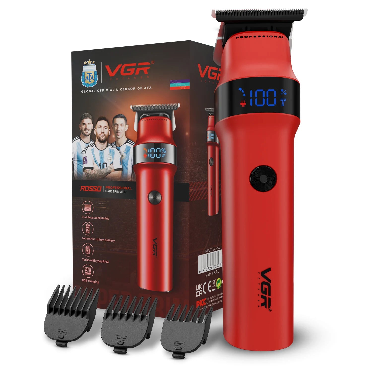 VGR Rosso Professional Beard & Moustache Trimmer for Men (Red)