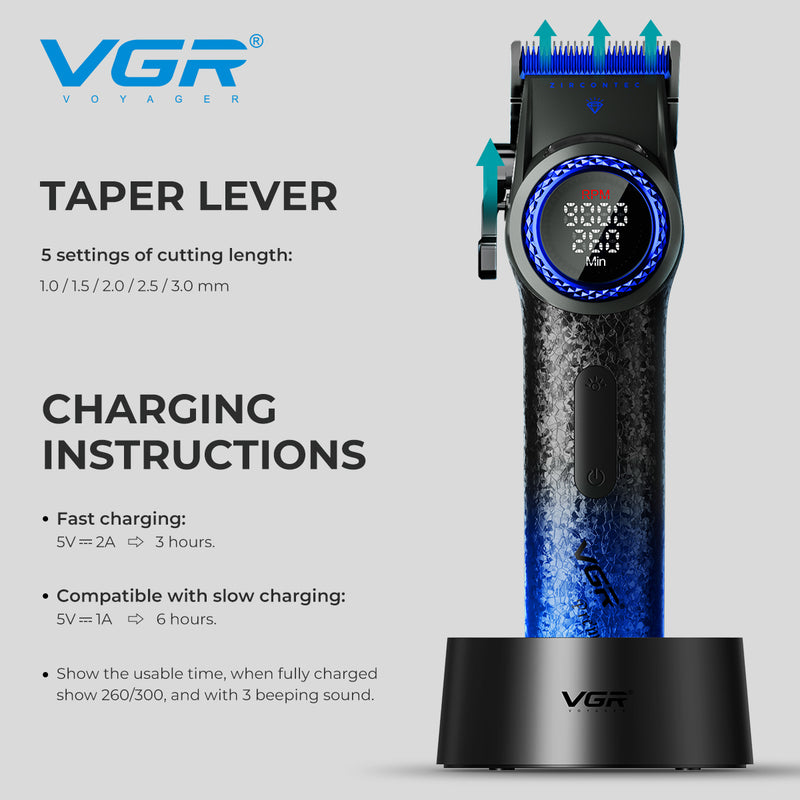 V Color Razor VGR V-001 Professional Hair Clipper - Blue Edition