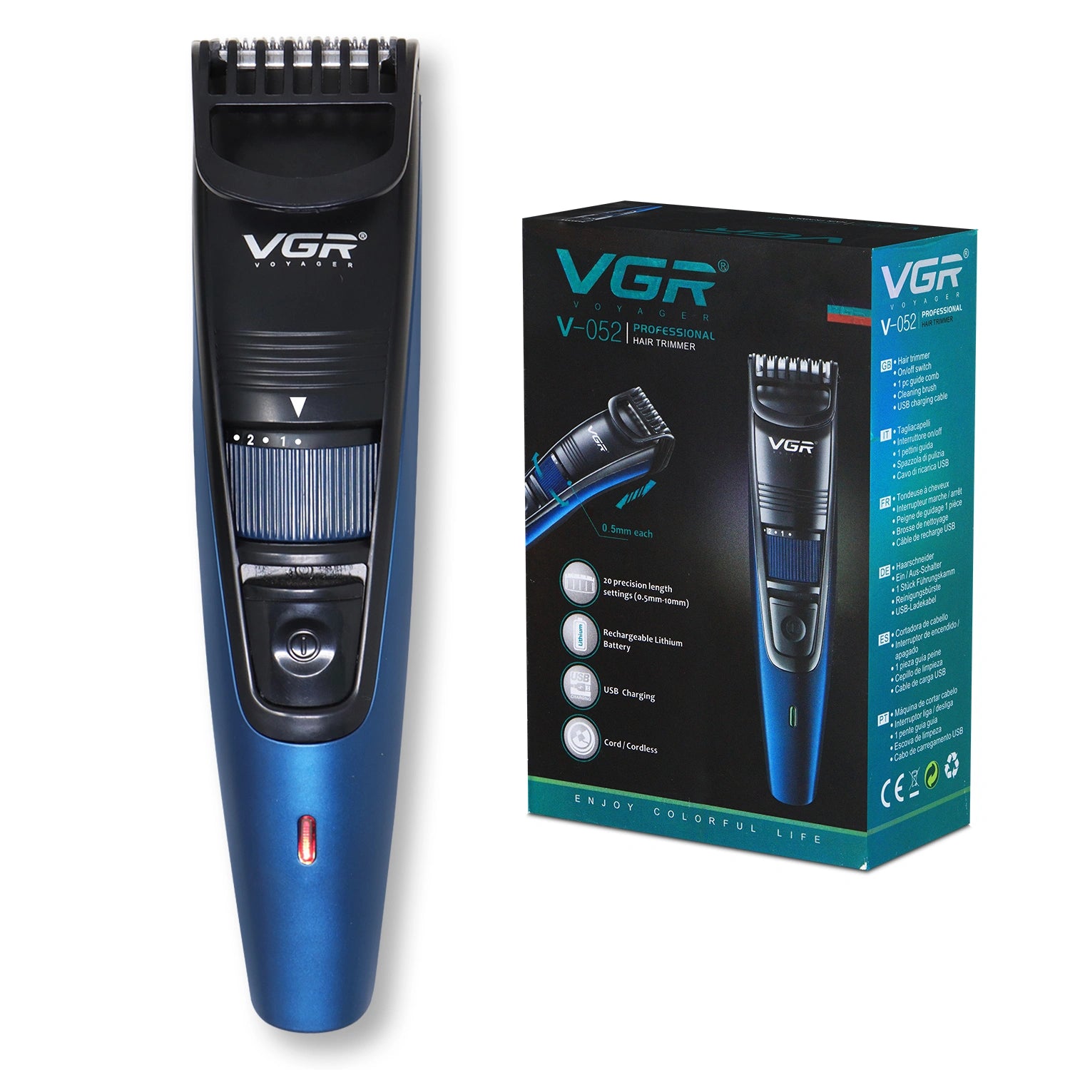 VGR V-052 Blue Hair Trimmer for Men – Professional Trimmer with Long Battery Life and Sharp Blades