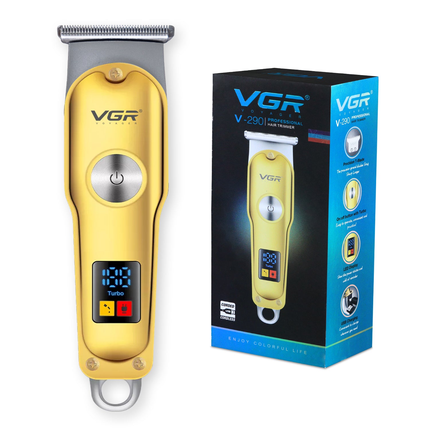 VGR V-290 Professional Hair Trimmer For Men with 120 Min Runtime, Gold