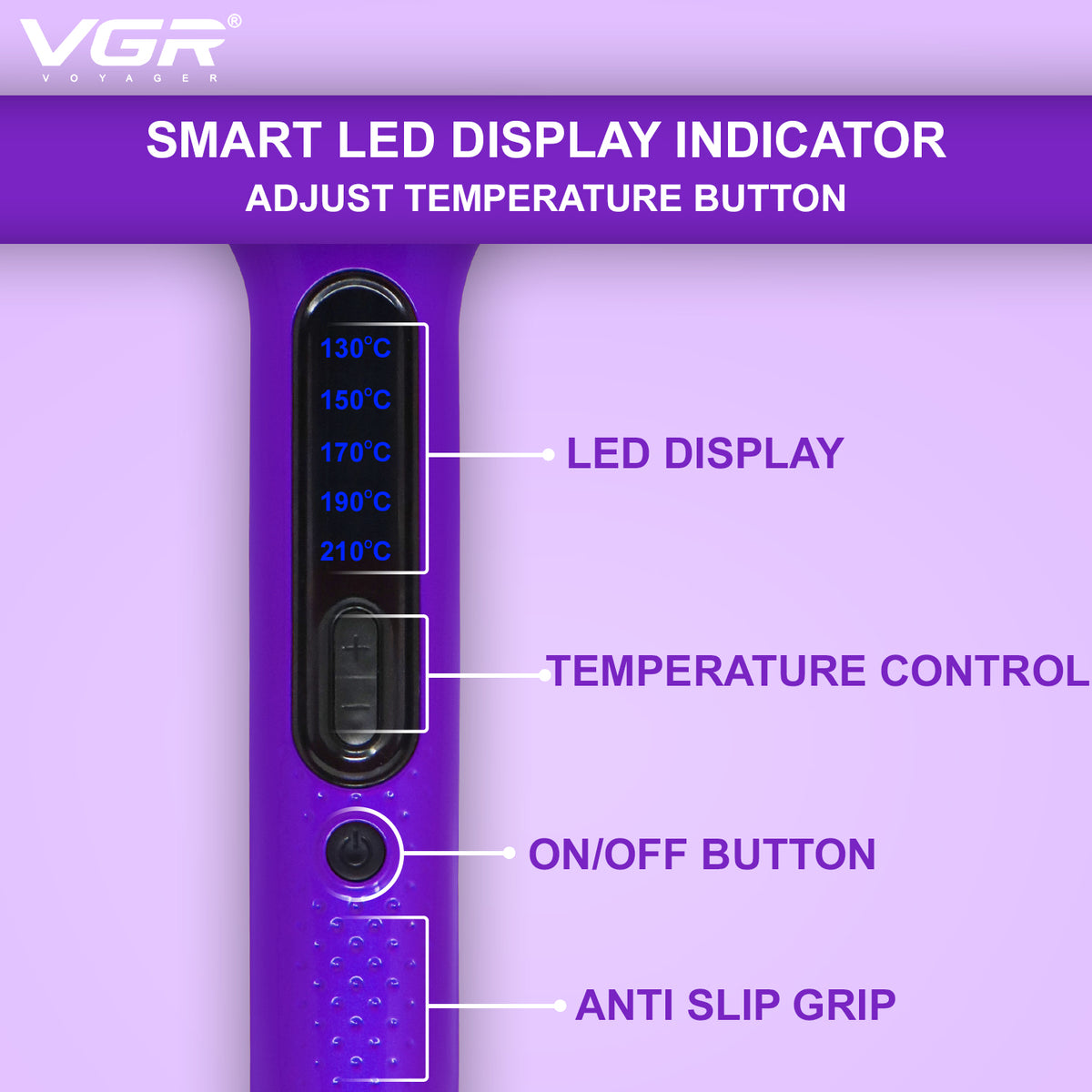 VGR V-506 Hair Straightener 130°C to 210°C Heat Producer For Women, Purple