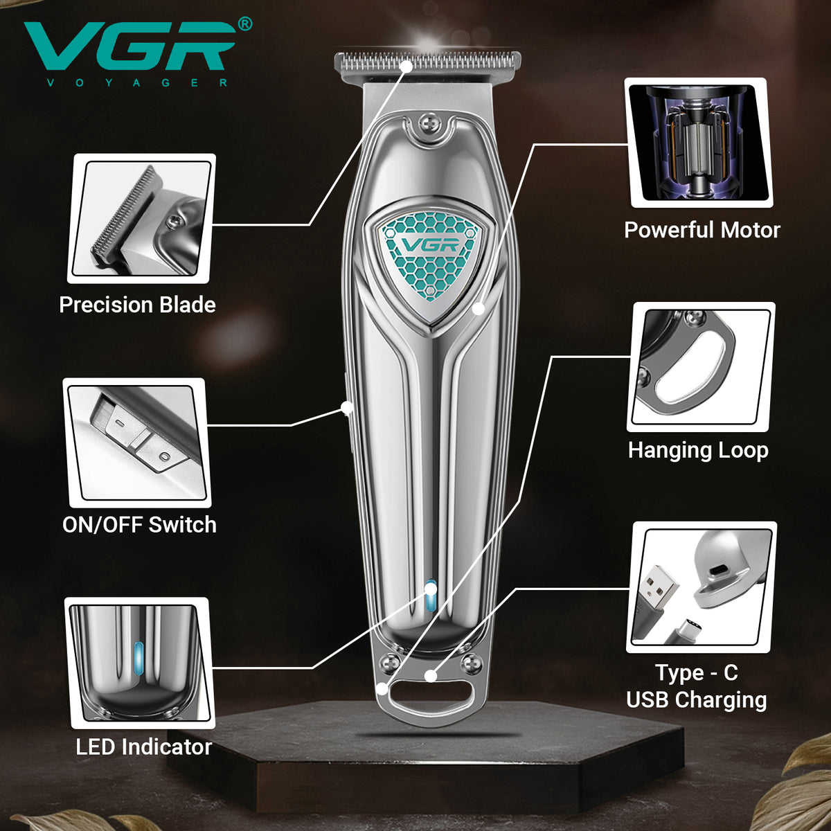 VGR V-911 Hair Trimmer For Men, Silver
