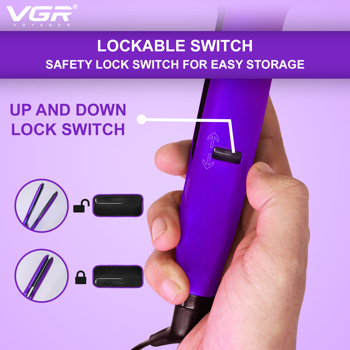 VGR V-506 Hair Straightener 130°C to 210°C Heat Producer For Women, Purple