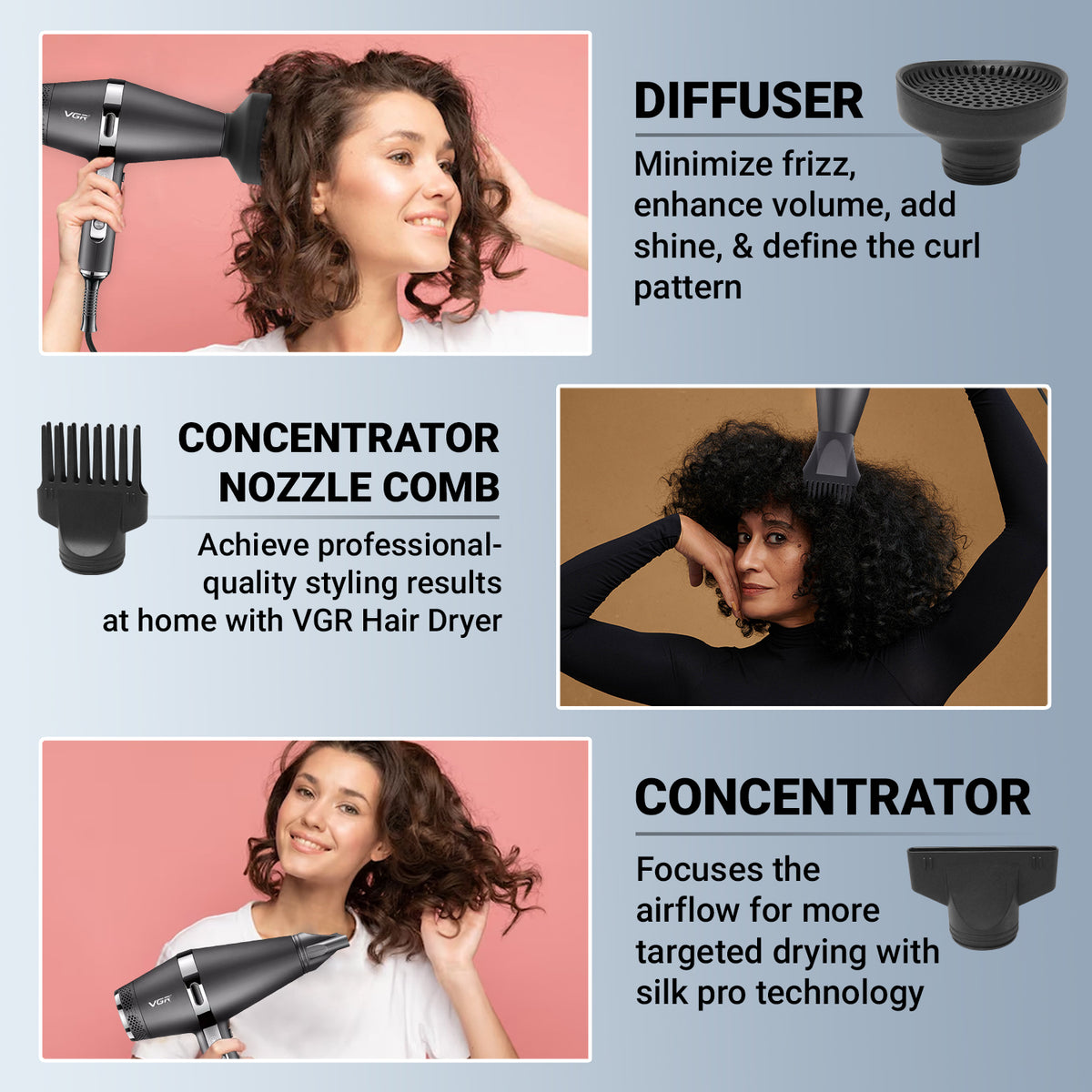 VGR V-451 Hair Dryer For Unisex, Black