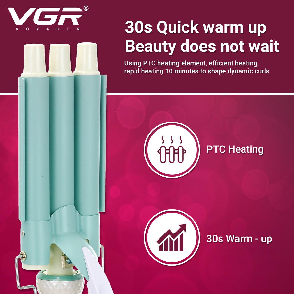 VGR V-595 3 Barrel Hair Curler For Women, Green