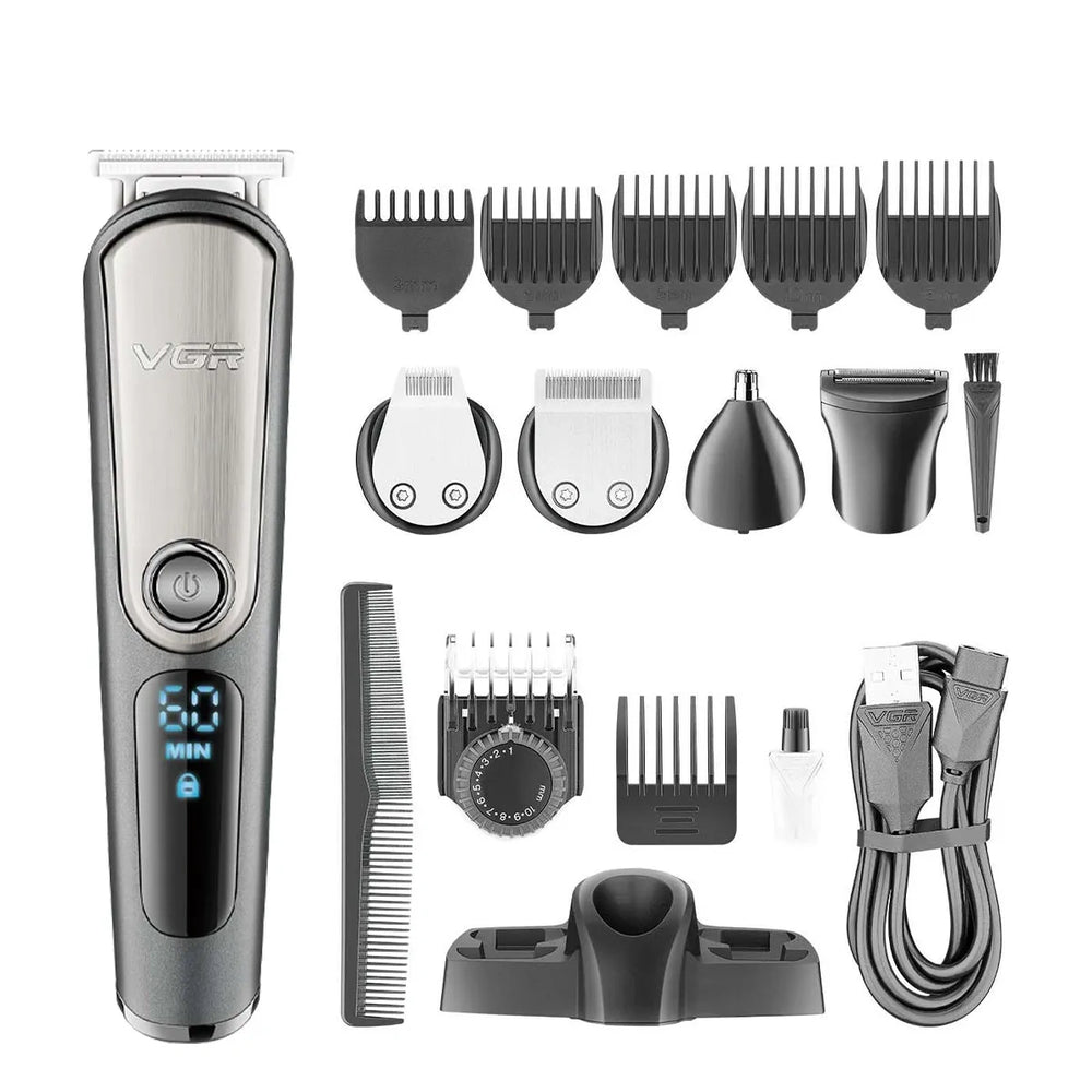 VGR V-105 Professional 5-in-1 Grooming Kit for Men with Led Display, 60 Min Runtime, Black