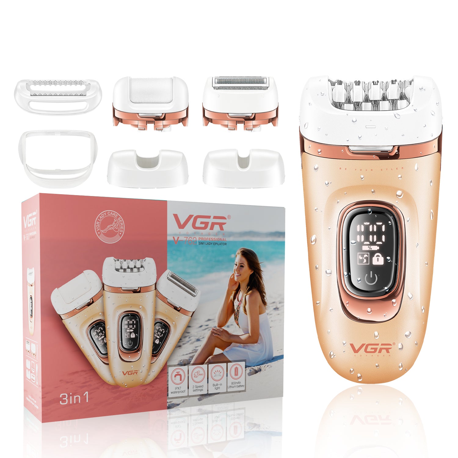 VGR V-762 Professional 3-IN-1 Lady Epilator for Women