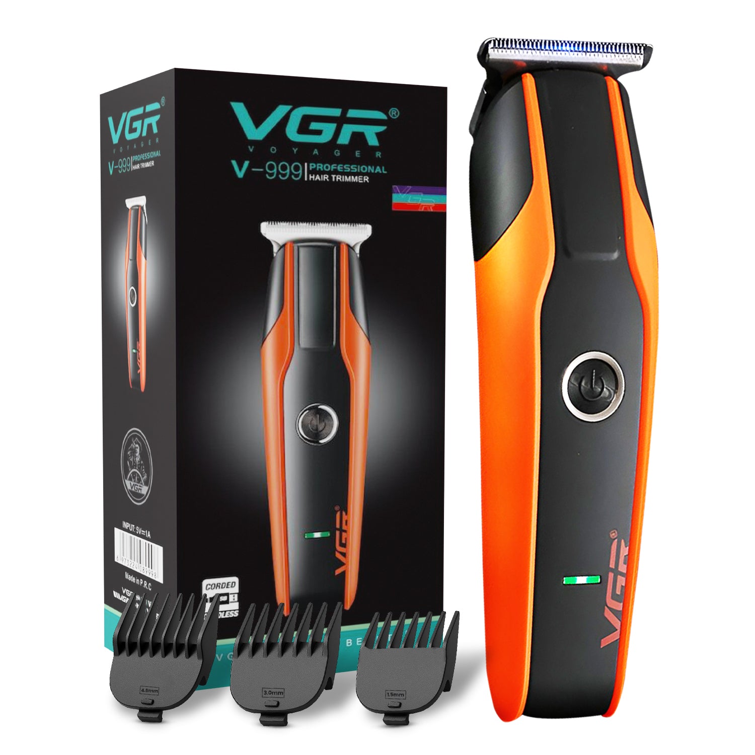 VGR V-999 Trimmer 120 min Runtime 4 Length Settings For Salon & Mens (Orange)
