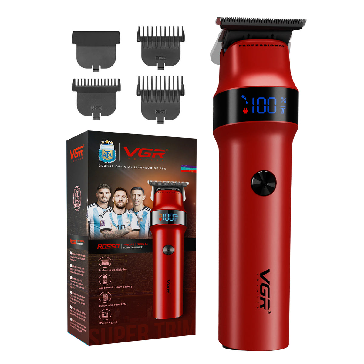VGR Rosso Professional Beard & Moustache Trimmer for Men (Red)