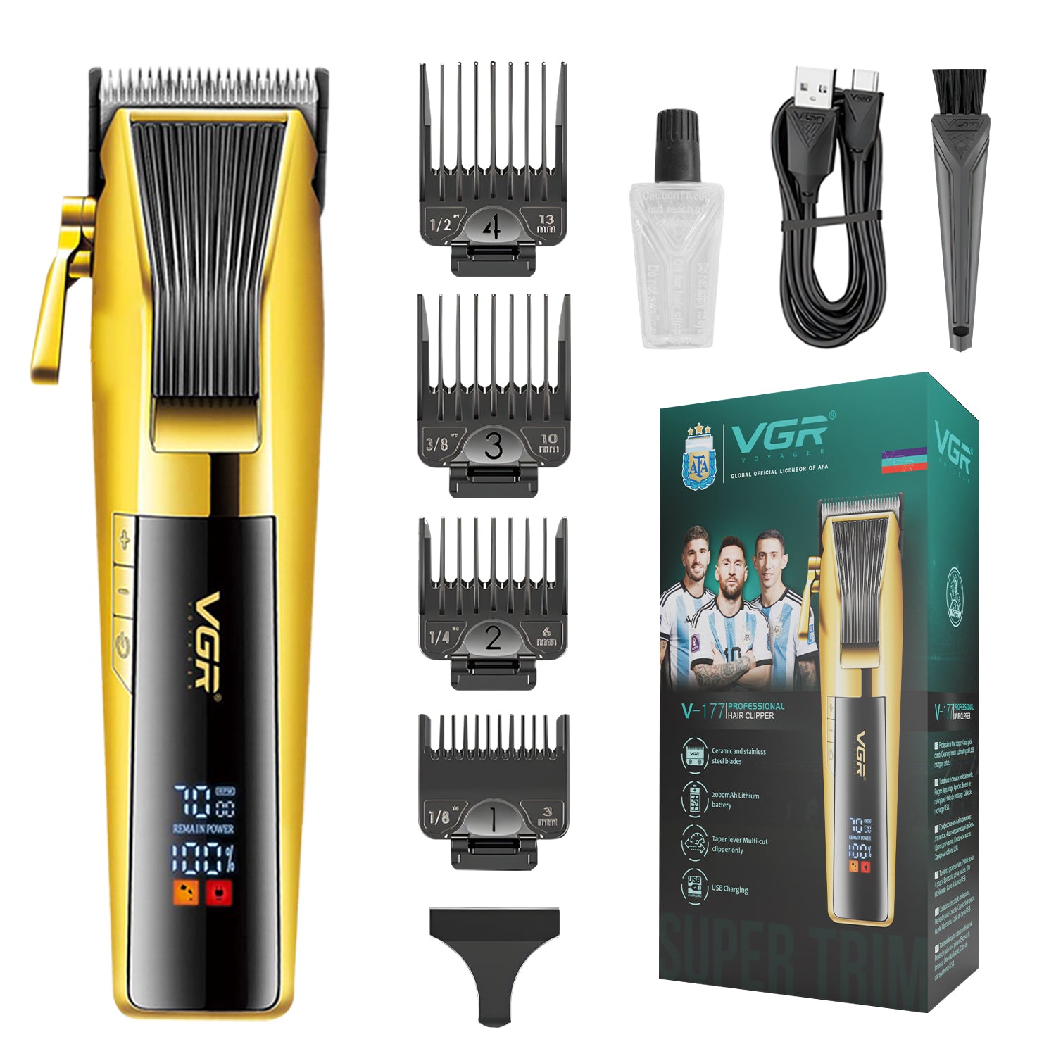 VGR V-177 Professional Cord/Cordless Hair Clipper for Men's (Gold)