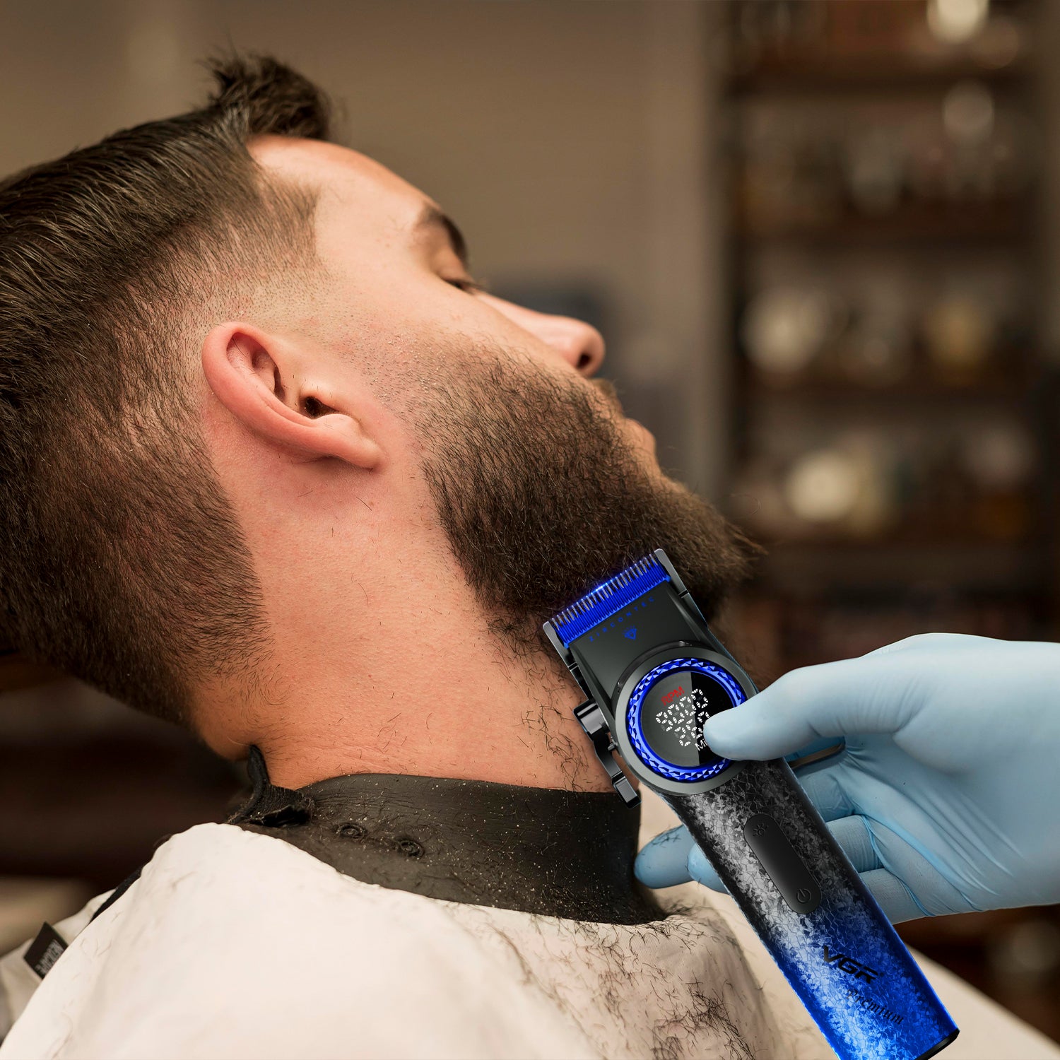 VGR V-001 Professional Hair Clipper for Men, Ceramic and DLC Coated Blade, 21-Speed 7000-9000 RPM, LED Display, 260 Min Runtime, Type-C Charging, Charging Stand, Blue