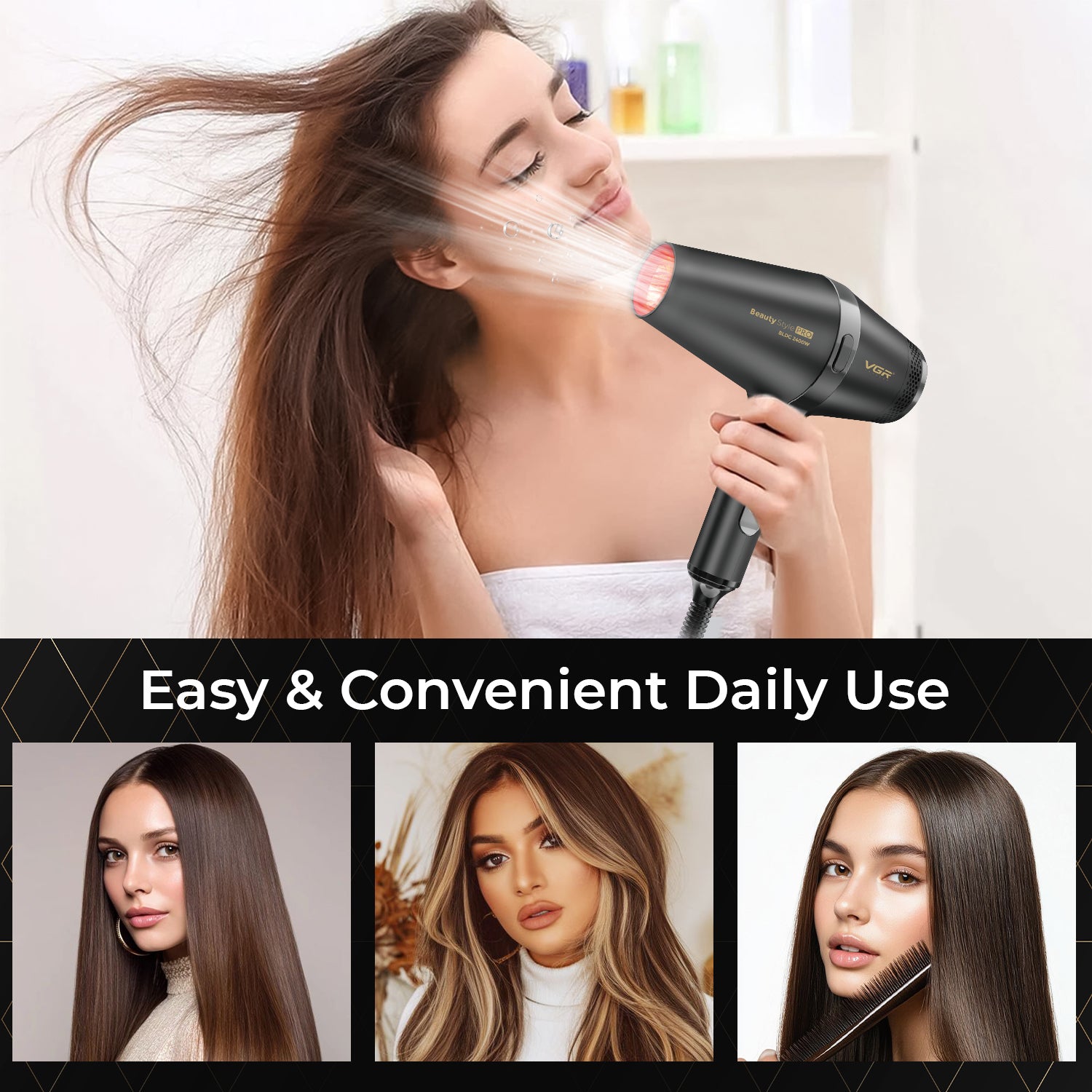 VGR V-409 Professional Hair Dryer | 2400W BLDC Motor | Barber Series