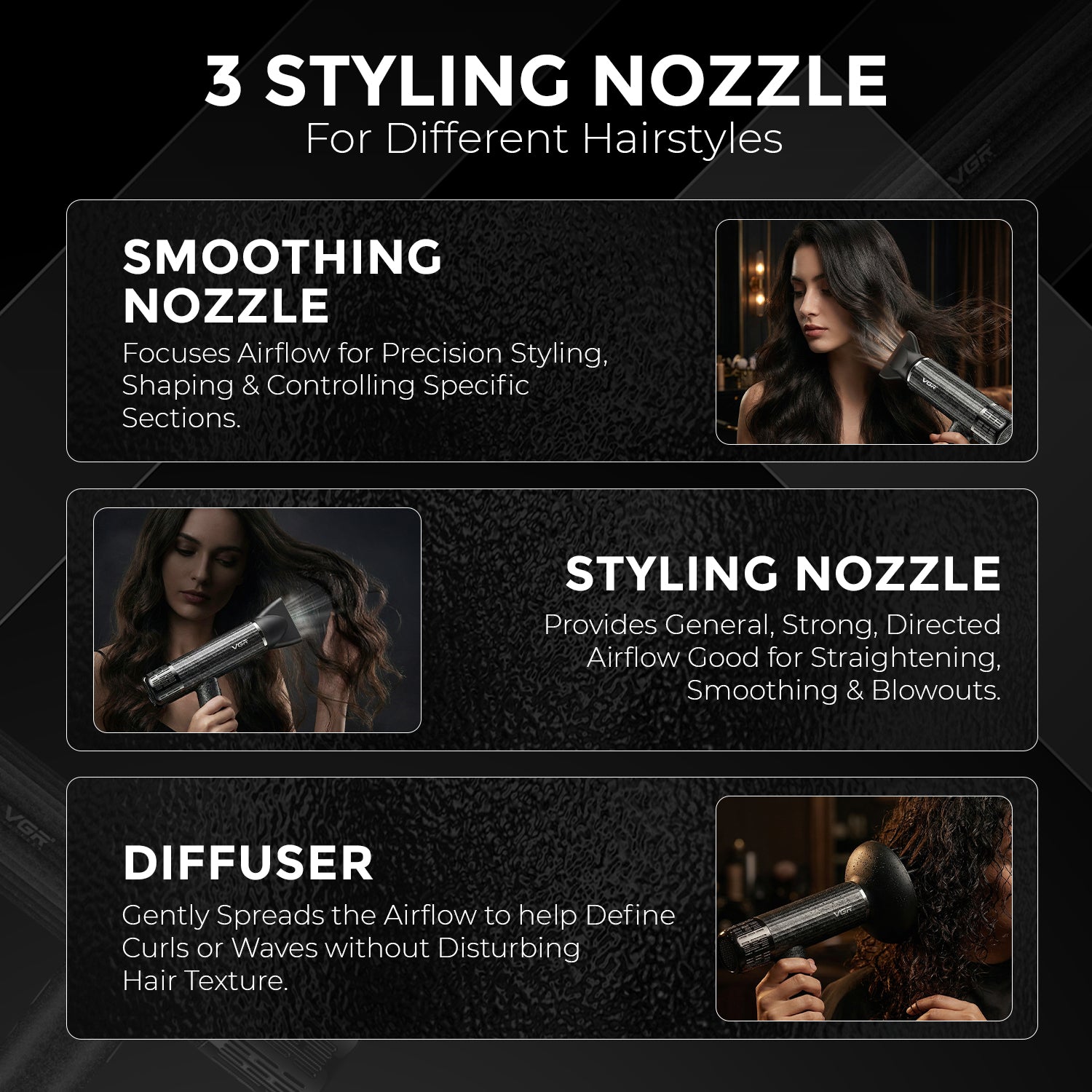 VGR V-640HD Professional Hair Dryer | Barber Series | 1600–1900W High-Speed BLDC Motor