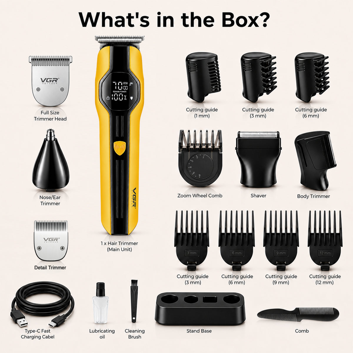 VGR V-173 Professional Grooming Kit with 210 Min Runtime, Yellow