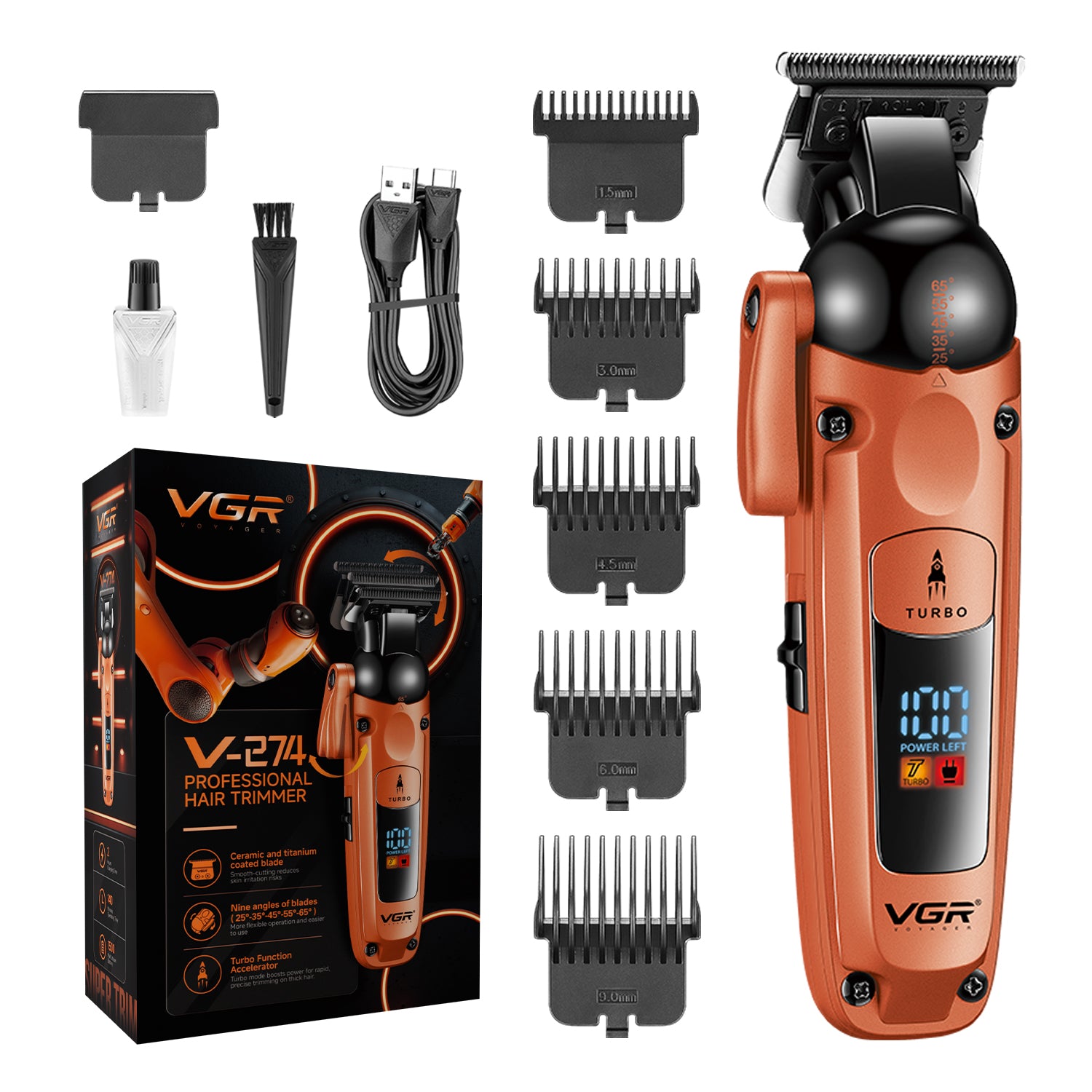 VGR V-274 Professional Hair Trimmer with Ceramic-Titanium Blades & Turbo Function