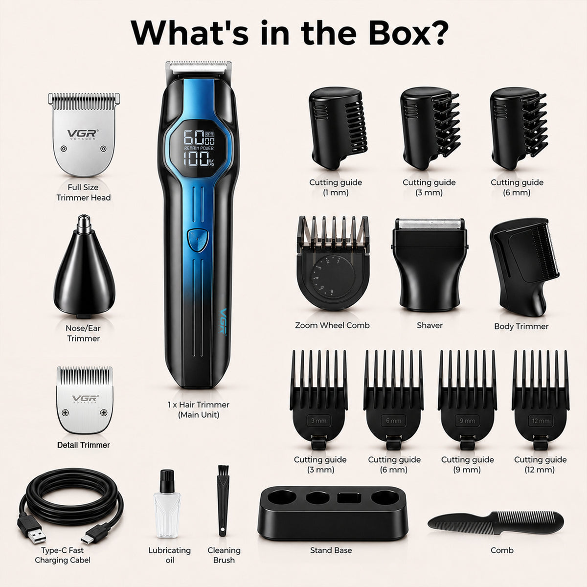 VGR V-173 Professional Grooming Kit with 210 Min Runtime